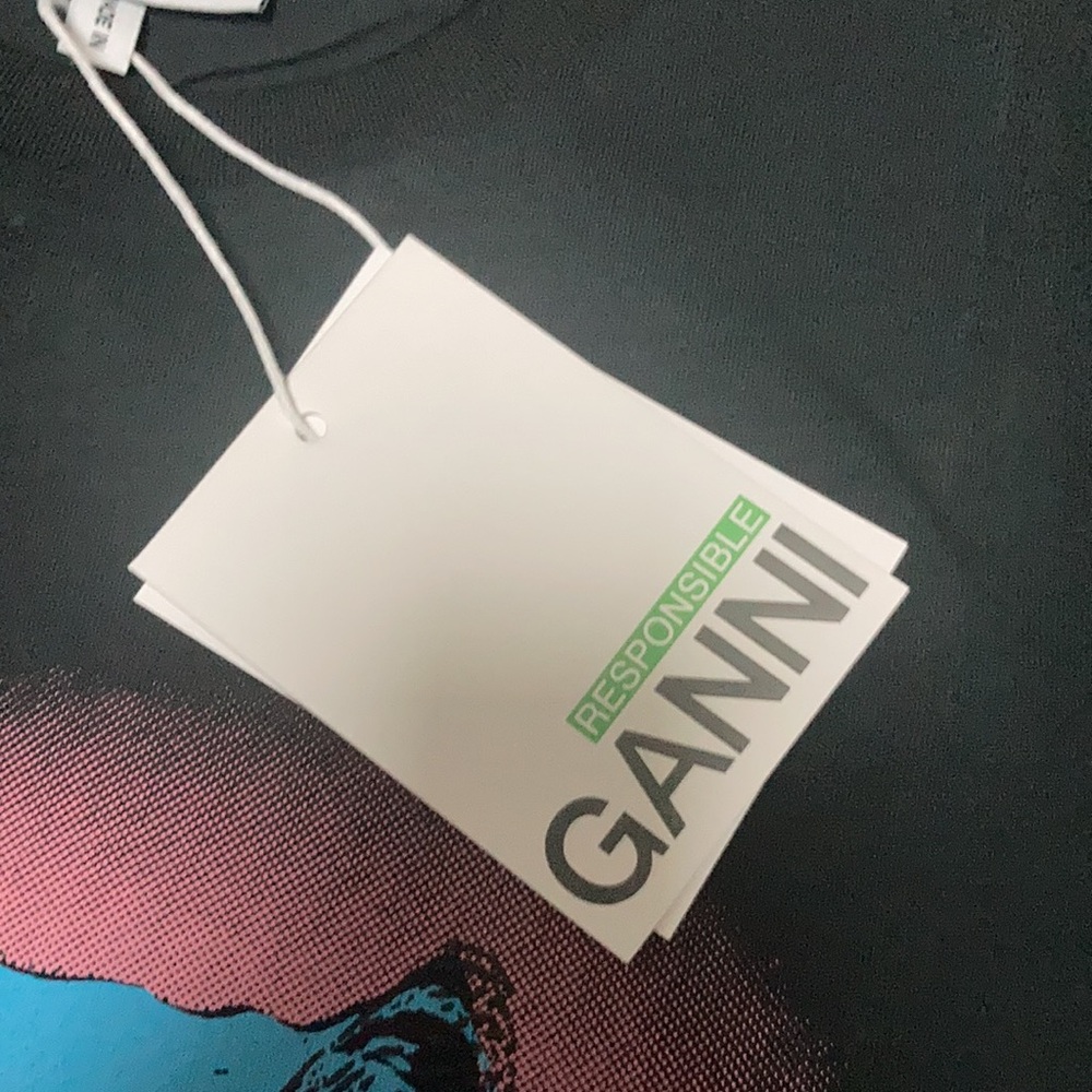 Ganni Black Blue Kitten Graphic T-shirt | NWT punk cute streetwear size Small - Picture 3 of 6